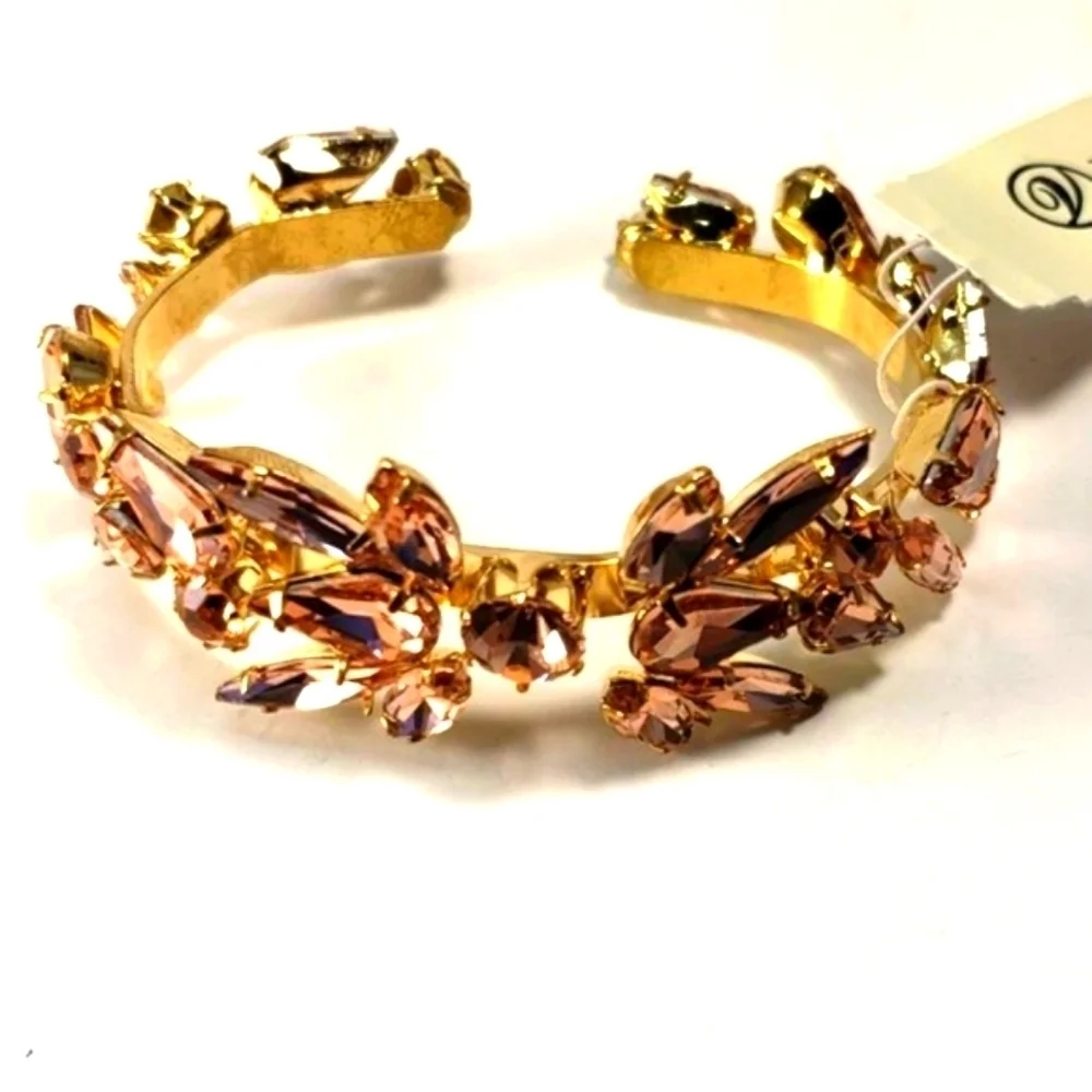 Polished Gold-Tone Shiny Light Pink Crystal Design Cuff Bracelet for Women - Picture 1 of 6